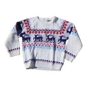Vintage Toddler White and Blue Reindeer Sweater